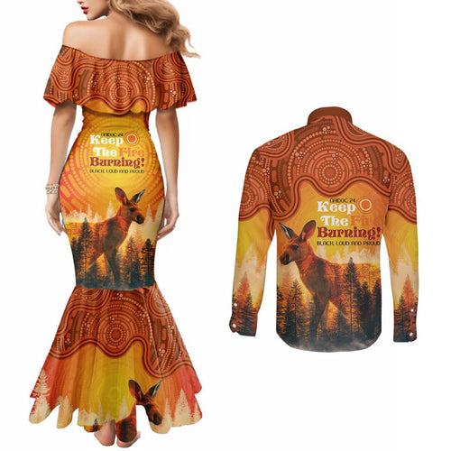 Australian Kangaroo Forests NAIDOC 2024 Couples Matching Mermaid Dress and Long Sleeve Button Shirt Aboriginal Art Style