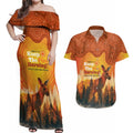 Australian Kangaroo Forests NAIDOC 2024 Couples Matching Off Shoulder Maxi Dress and Hawaiian Shirt Aboriginal Art Style