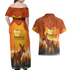 Australian Kangaroo Forests NAIDOC 2024 Couples Matching Off Shoulder Maxi Dress and Hawaiian Shirt Aboriginal Art Style