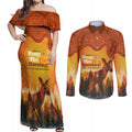 Australian Kangaroo Forests NAIDOC 2024 Couples Matching Off Shoulder Maxi Dress and Long Sleeve Button Shirt Aboriginal Art Style
