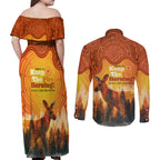 Australian Kangaroo Forests NAIDOC 2024 Couples Matching Off Shoulder Maxi Dress and Long Sleeve Button Shirt Aboriginal Art Style