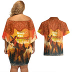 Australian Kangaroo Forests NAIDOC 2024 Couples Matching Off Shoulder Short Dress and Hawaiian Shirt Aboriginal Art Style