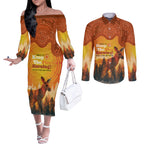 Australian Kangaroo Forests NAIDOC 2024 Couples Matching Off The Shoulder Long Sleeve Dress and Long Sleeve Button Shirt Aboriginal Art Style