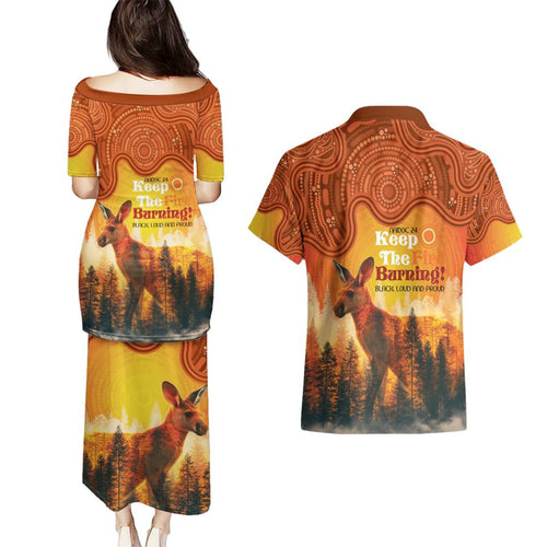 Australian Kangaroo Forests NAIDOC 2024 Couples Matching Puletasi and Hawaiian Shirt Aboriginal Art Style