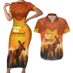 Australian Kangaroo Forests NAIDOC 2024 Couples Matching Short Sleeve Bodycon Dress and Hawaiian Shirt Aboriginal Art Style