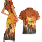Australian Kangaroo Forests NAIDOC 2024 Couples Matching Short Sleeve Bodycon Dress and Hawaiian Shirt Aboriginal Art Style