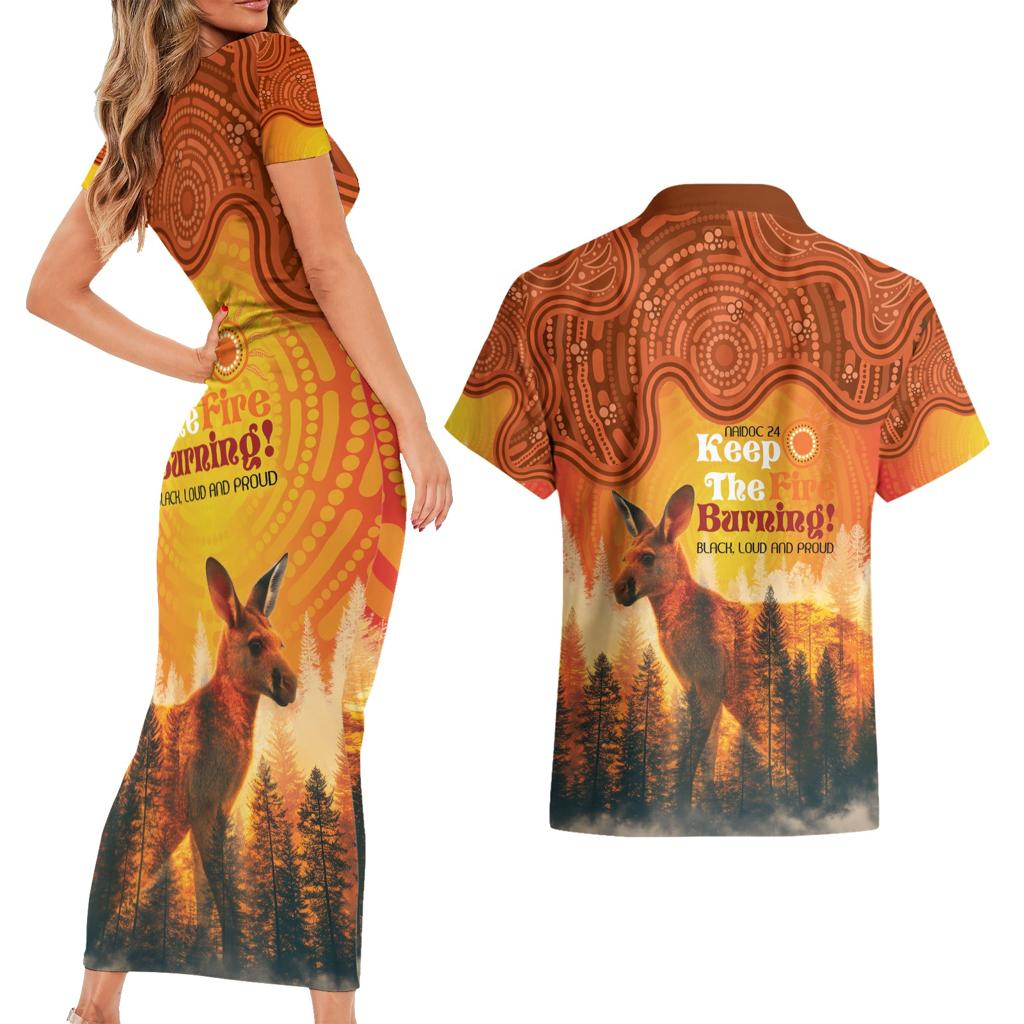 Australian Kangaroo Forests NAIDOC 2024 Couples Matching Short Sleeve Bodycon Dress and Hawaiian Shirt Aboriginal Art Style