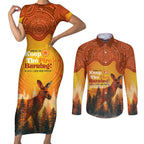 Australian Kangaroo Forests NAIDOC 2024 Couples Matching Short Sleeve Bodycon Dress and Long Sleeve Button Shirt Aboriginal Art Style