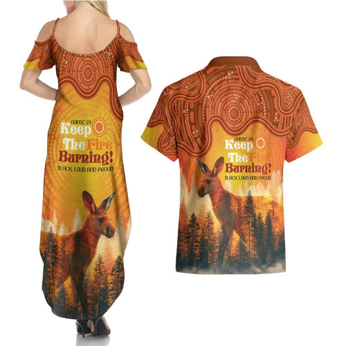 Australian Kangaroo Forests NAIDOC 2024 Couples Matching Summer Maxi Dress and Hawaiian Shirt Aboriginal Art Style