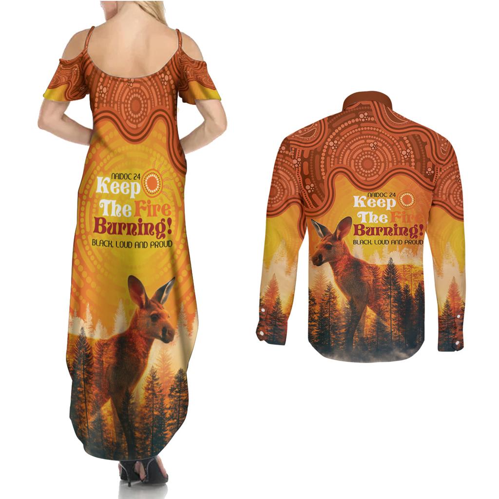 Australian Kangaroo Forests NAIDOC 2024 Couples Matching Summer Maxi Dress and Long Sleeve Button Shirt Aboriginal Art Style
