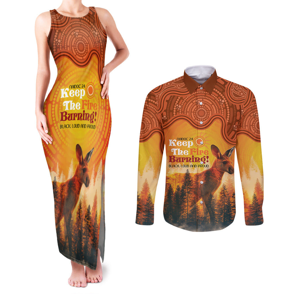 Australian Kangaroo Forests NAIDOC 2024 Couples Matching Tank Maxi Dress and Long Sleeve Button Shirt Aboriginal Art Style