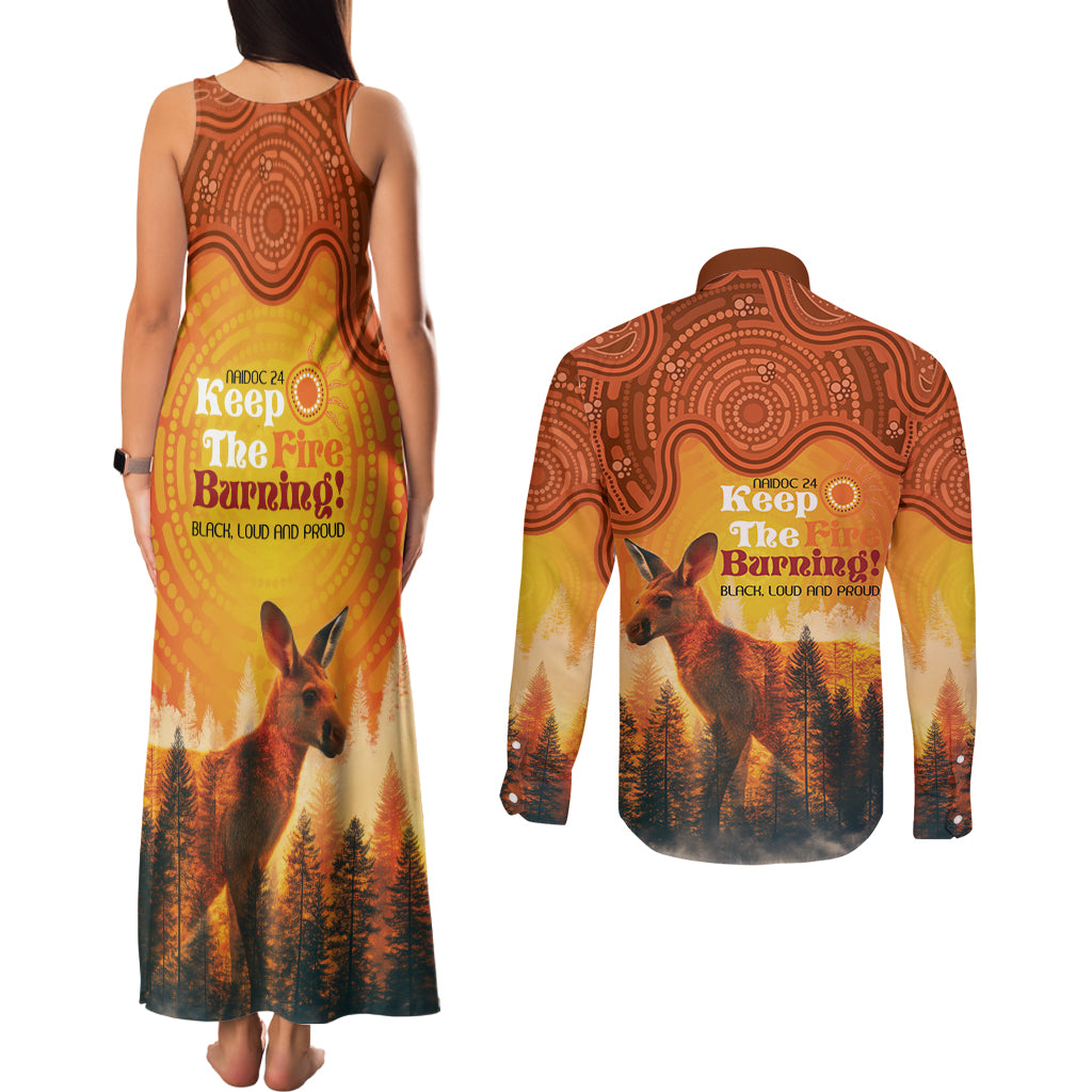Australian Kangaroo Forests NAIDOC 2024 Couples Matching Tank Maxi Dress and Long Sleeve Button Shirt Aboriginal Art Style