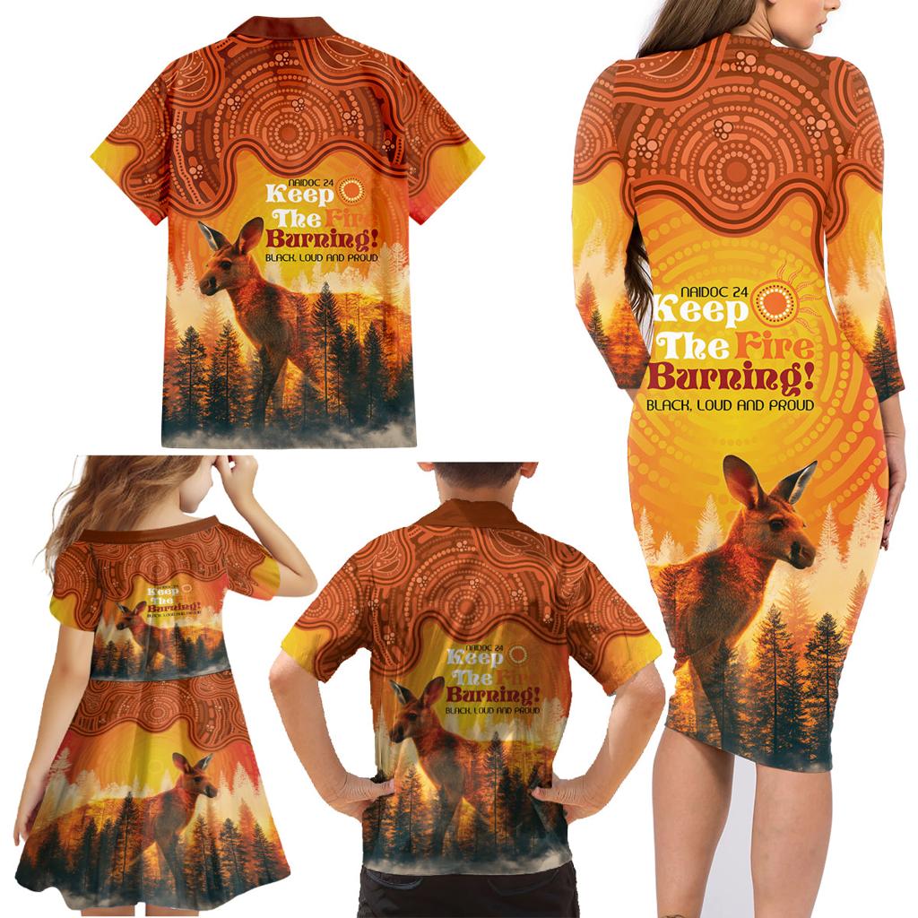 Australian Kangaroo Forests NAIDOC 2024 Family Matching Long Sleeve Bodycon Dress and Hawaiian Shirt Aboriginal Art Style