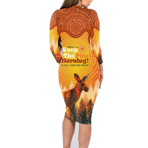 Australian Kangaroo Forests NAIDOC 2024 Family Matching Long Sleeve Bodycon Dress and Hawaiian Shirt Aboriginal Art Style