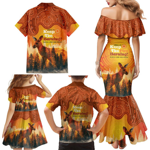 Australian Kangaroo Forests NAIDOC 2024 Family Matching Mermaid Dress and Hawaiian Shirt Aboriginal Art Style