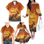 Australian Kangaroo Forests NAIDOC 2024 Family Matching Off The Shoulder Long Sleeve Dress and Hawaiian Shirt Aboriginal Art Style