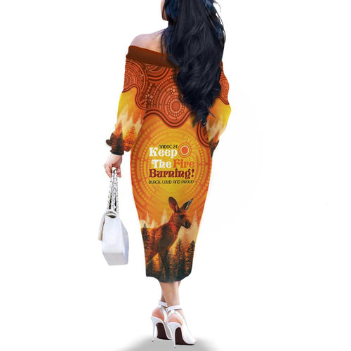 Australian Kangaroo Forests NAIDOC 2024 Family Matching Off The Shoulder Long Sleeve Dress and Hawaiian Shirt Aboriginal Art Style
