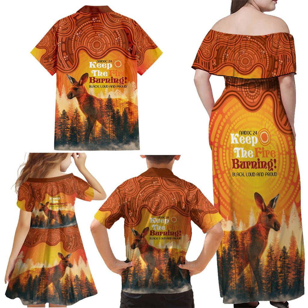Australian Kangaroo Forests NAIDOC 2024 Family Matching Off Shoulder Maxi Dress and Hawaiian Shirt Aboriginal Art Style