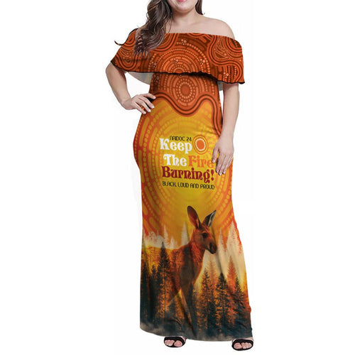 Australian Kangaroo Forests NAIDOC 2024 Family Matching Off Shoulder Maxi Dress and Hawaiian Shirt Aboriginal Art Style