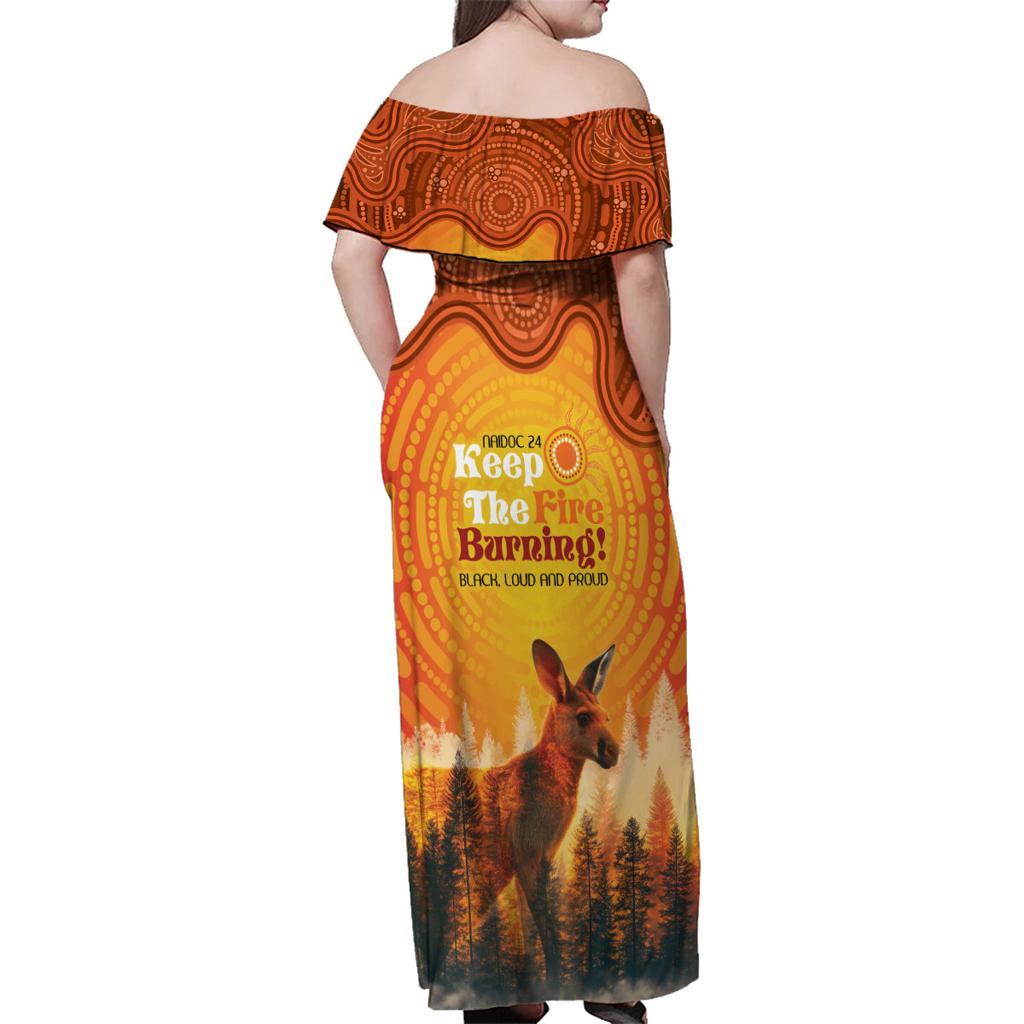 Australian Kangaroo Forests NAIDOC 2024 Family Matching Off Shoulder Maxi Dress and Hawaiian Shirt Aboriginal Art Style