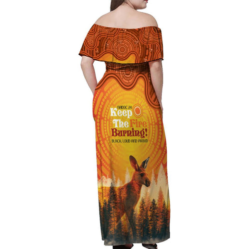 Australian Kangaroo Forests NAIDOC 2024 Family Matching Off Shoulder Maxi Dress and Hawaiian Shirt Aboriginal Art Style