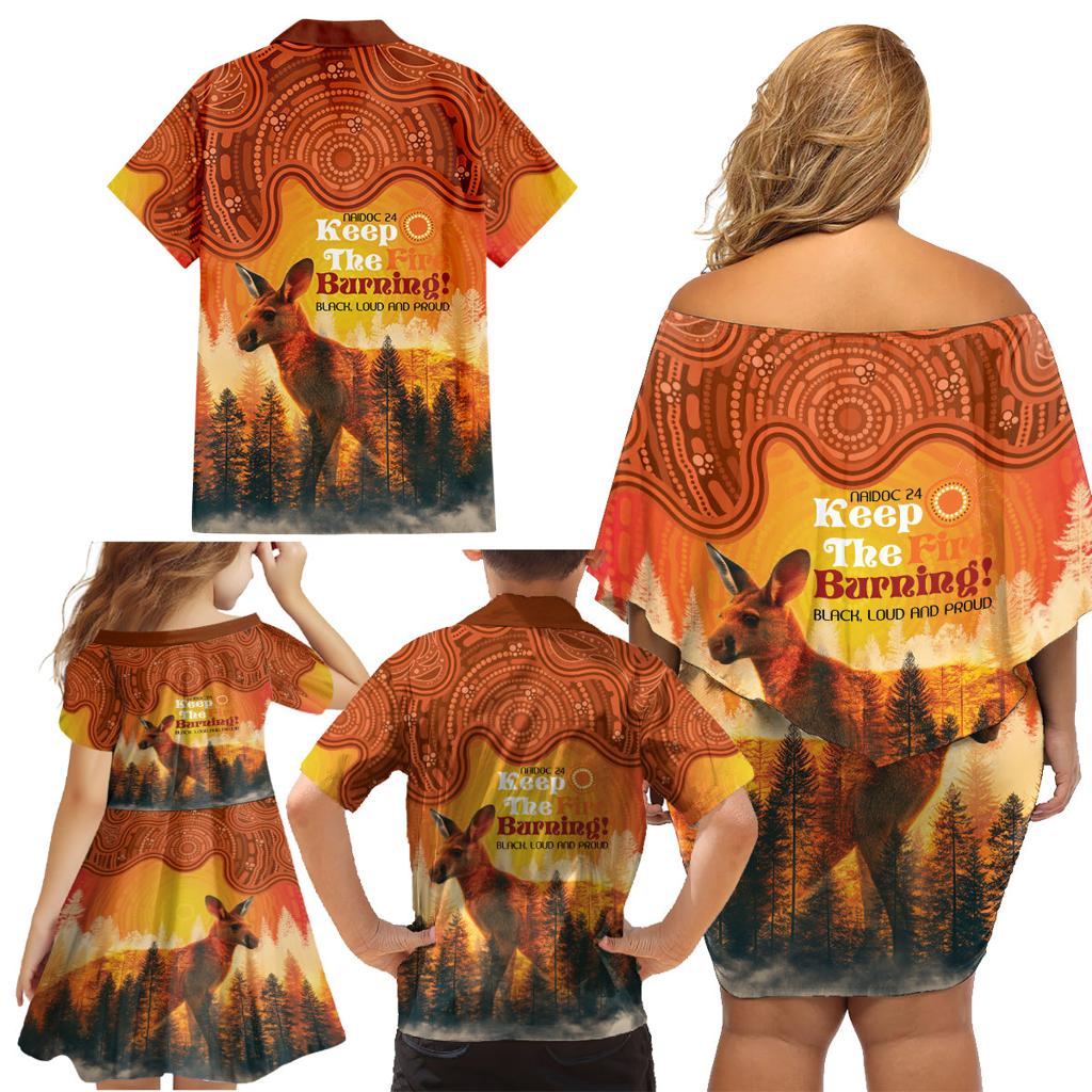Australian Kangaroo Forests NAIDOC 2024 Family Matching Off Shoulder Short Dress and Hawaiian Shirt Aboriginal Art Style