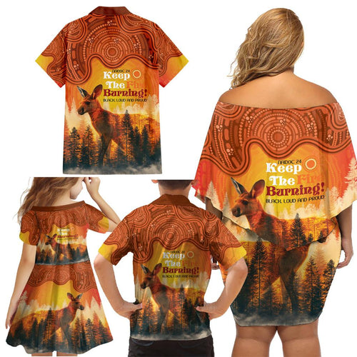 Australian Kangaroo Forests NAIDOC 2024 Family Matching Off Shoulder Short Dress and Hawaiian Shirt Aboriginal Art Style