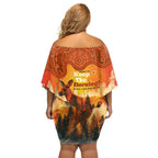 Australian Kangaroo Forests NAIDOC 2024 Family Matching Off Shoulder Short Dress and Hawaiian Shirt Aboriginal Art Style