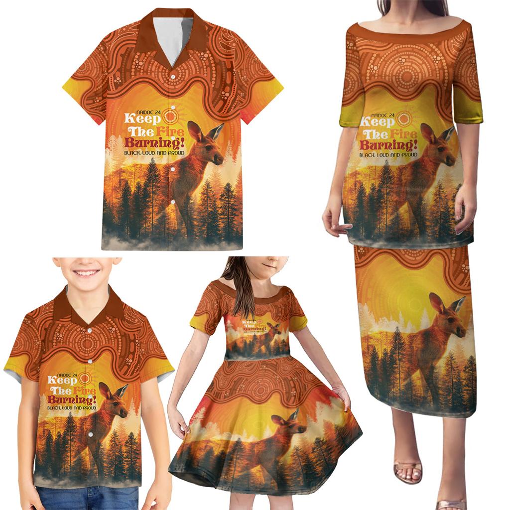 Australian Kangaroo Forests NAIDOC 2024 Family Matching Puletasi and Hawaiian Shirt Aboriginal Art Style