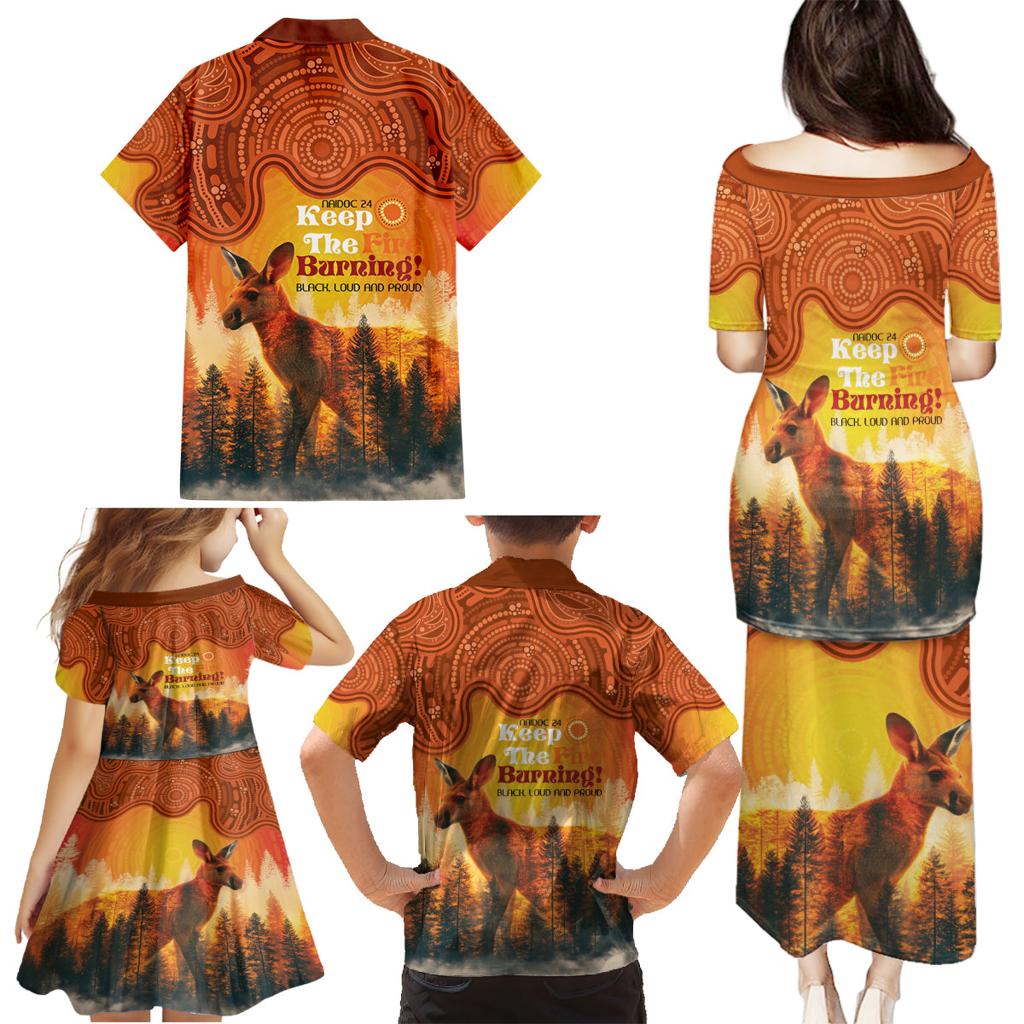 Australian Kangaroo Forests NAIDOC 2024 Family Matching Puletasi and Hawaiian Shirt Aboriginal Art Style