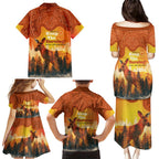Australian Kangaroo Forests NAIDOC 2024 Family Matching Puletasi and Hawaiian Shirt Aboriginal Art Style