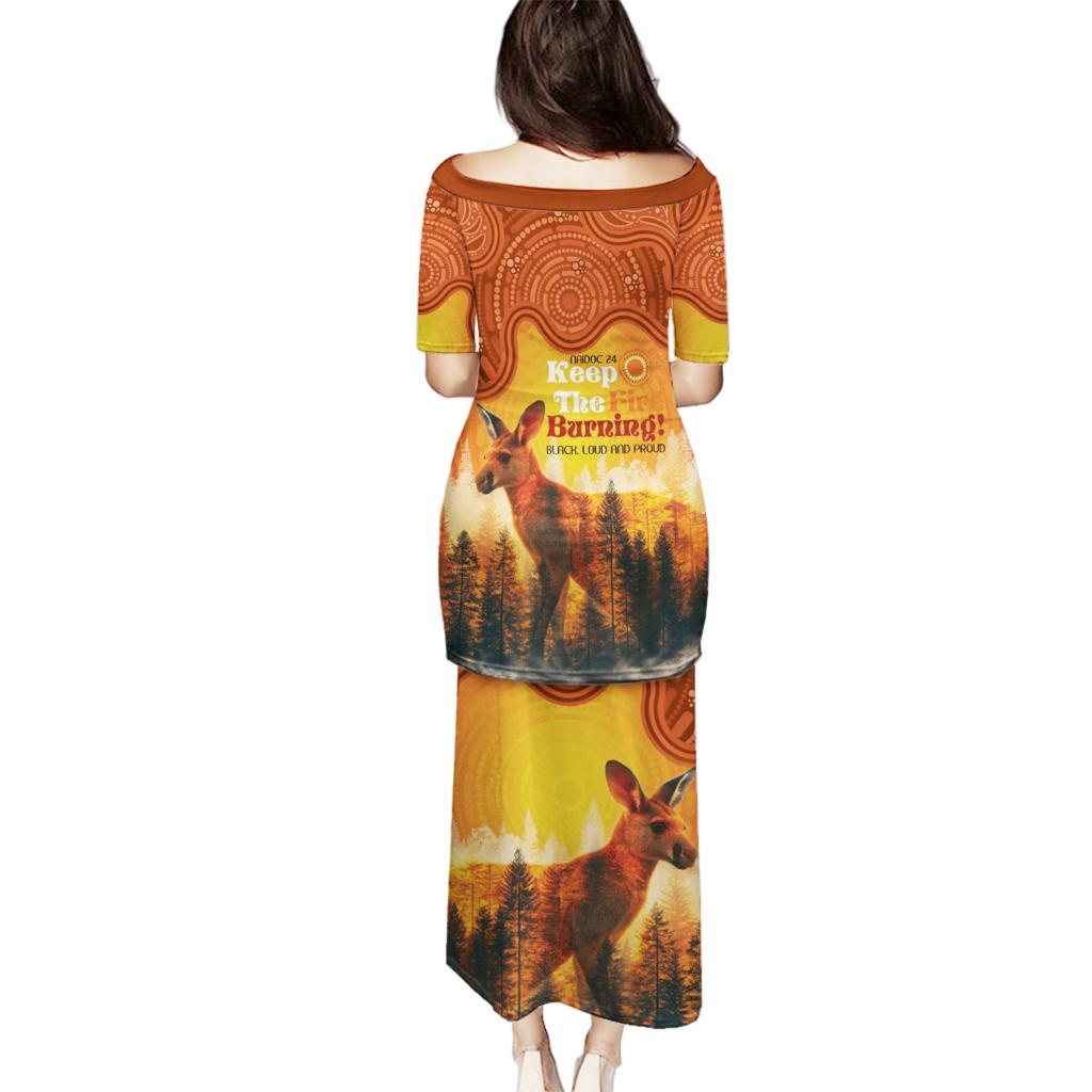 Australian Kangaroo Forests NAIDOC 2024 Family Matching Puletasi and Hawaiian Shirt Aboriginal Art Style