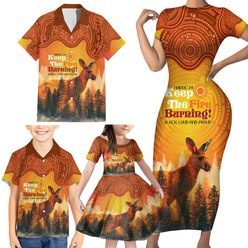 Australian Kangaroo Forests NAIDOC 2024 Family Matching Short Sleeve Bodycon Dress and Hawaiian Shirt Aboriginal Art Style