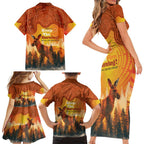 Australian Kangaroo Forests NAIDOC 2024 Family Matching Short Sleeve Bodycon Dress and Hawaiian Shirt Aboriginal Art Style