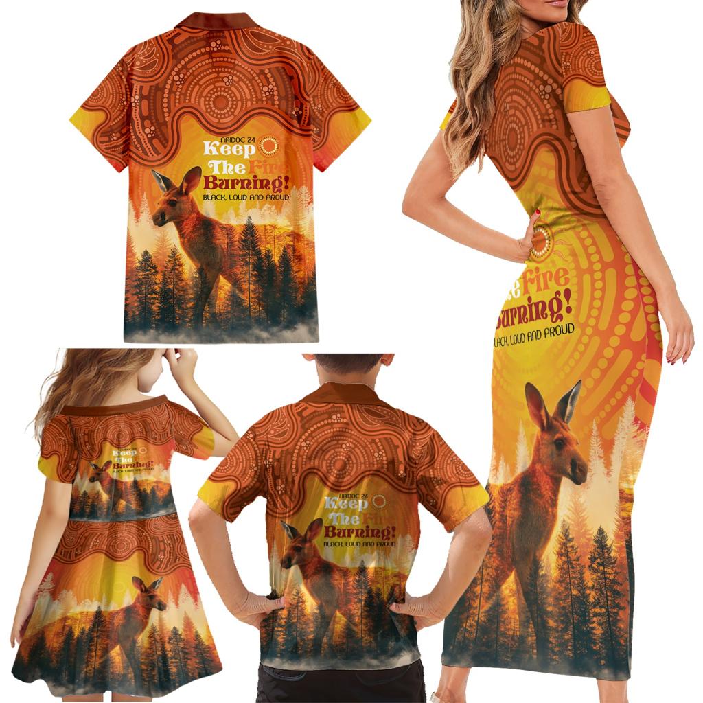 Australian Kangaroo Forests NAIDOC 2024 Family Matching Short Sleeve Bodycon Dress and Hawaiian Shirt Aboriginal Art Style