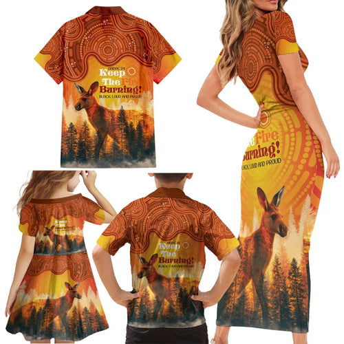 Australian Kangaroo Forests NAIDOC 2024 Family Matching Short Sleeve Bodycon Dress and Hawaiian Shirt Aboriginal Art Style