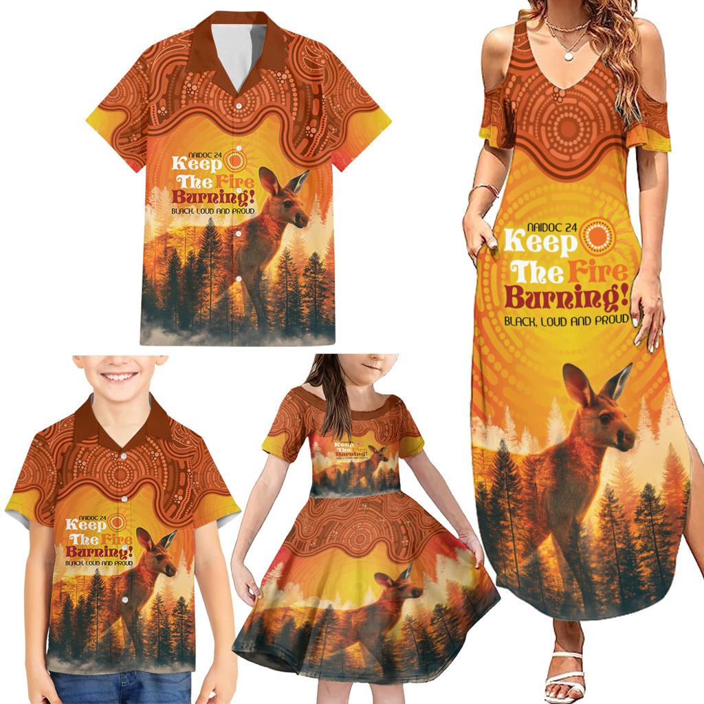 Australian Kangaroo Forests NAIDOC 2024 Family Matching Summer Maxi Dress and Hawaiian Shirt Aboriginal Art Style