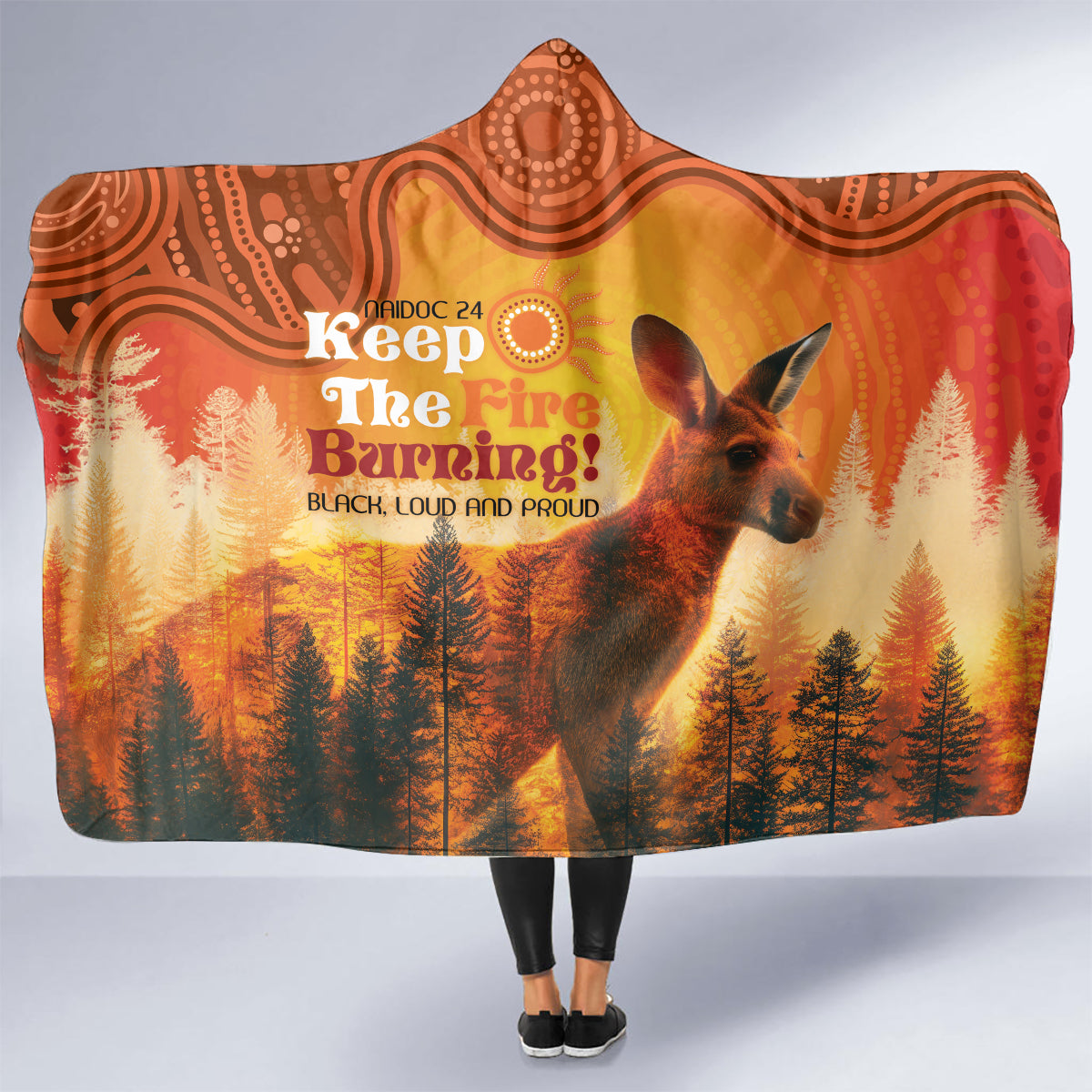 Australian Kangaroo Forests NAIDOC 2024 Hooded Blanket Aboriginal Art Style