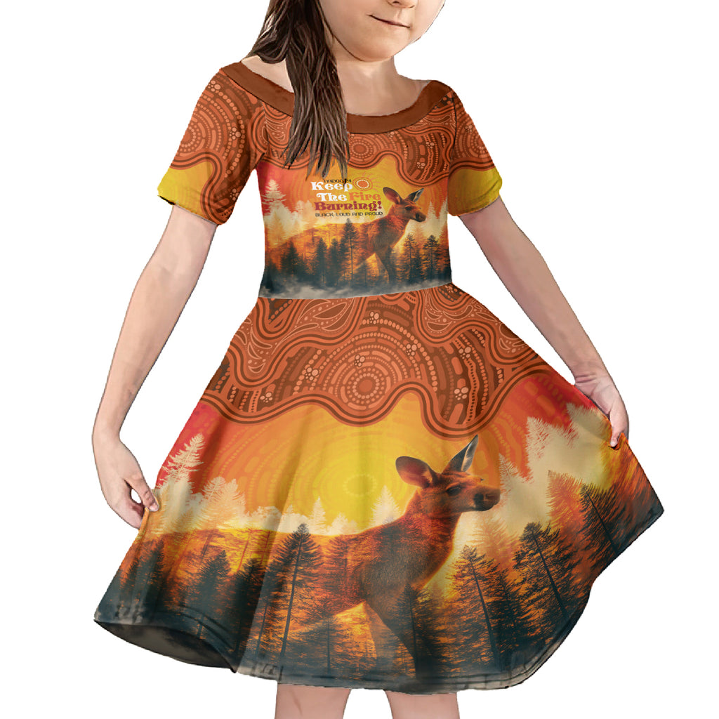 Australian Kangaroo Forests NAIDOC 2024 Kid Short Sleeve Dress Aboriginal Art Style