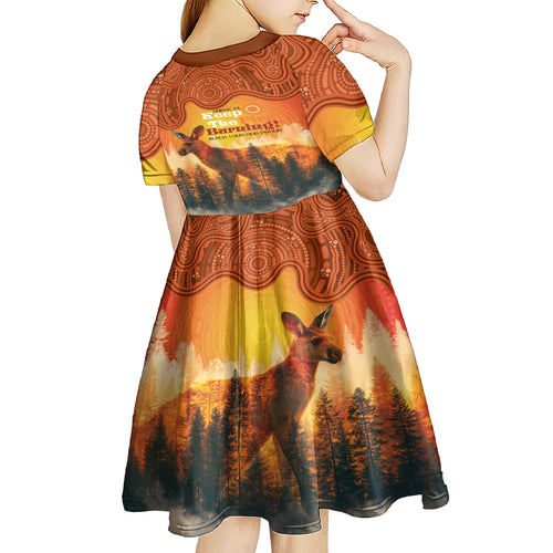 Australian Kangaroo Forests NAIDOC 2024 Kid Short Sleeve Dress Aboriginal Art Style