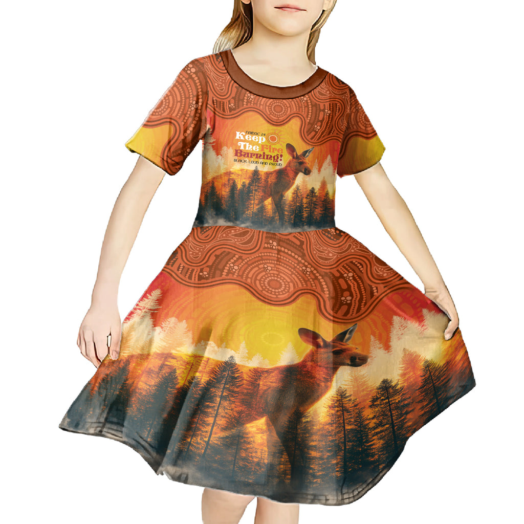 Australian Kangaroo Forests NAIDOC 2024 Kid Short Sleeve Dress Aboriginal Art Style