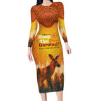 Australian Kangaroo Forests NAIDOC 2024 Long Sleeve Bodycon Dress Aboriginal Art Style