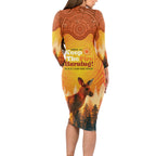 Australian Kangaroo Forests NAIDOC 2024 Long Sleeve Bodycon Dress Aboriginal Art Style