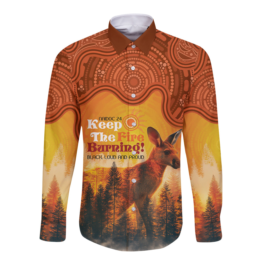 Australian Kangaroo Forests NAIDOC 2024 Long Sleeve Button Shirt Aboriginal Art Style