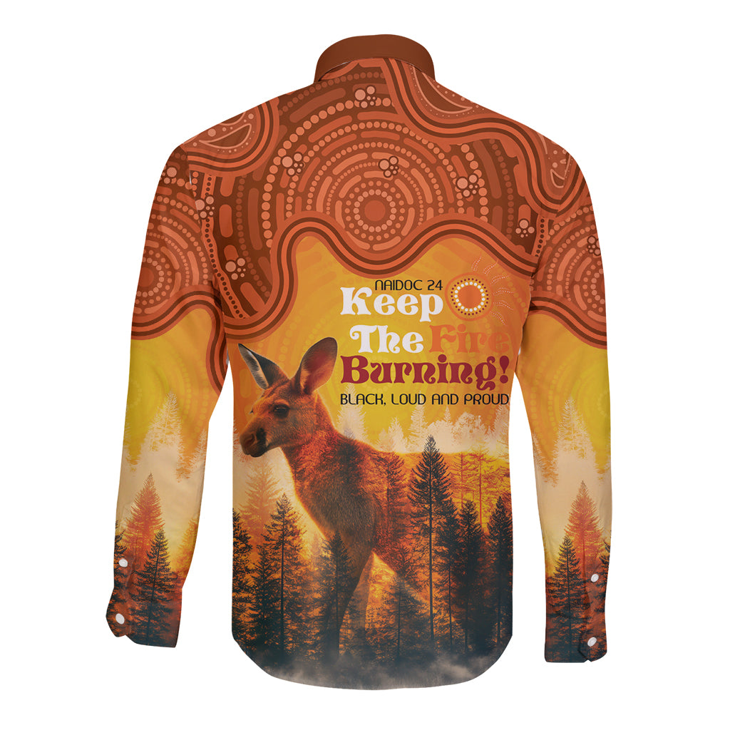 Australian Kangaroo Forests NAIDOC 2024 Long Sleeve Button Shirt Aboriginal Art Style