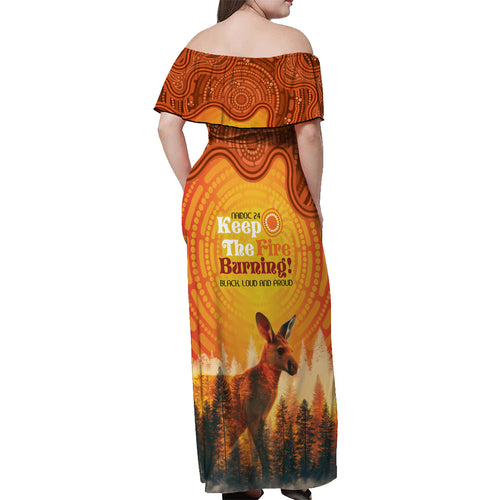 Australian Kangaroo Forests NAIDOC 2024 Off Shoulder Maxi Dress Aboriginal Art Style