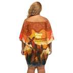 Australian Kangaroo Forests NAIDOC 2024 Off Shoulder Short Dress Aboriginal Art Style