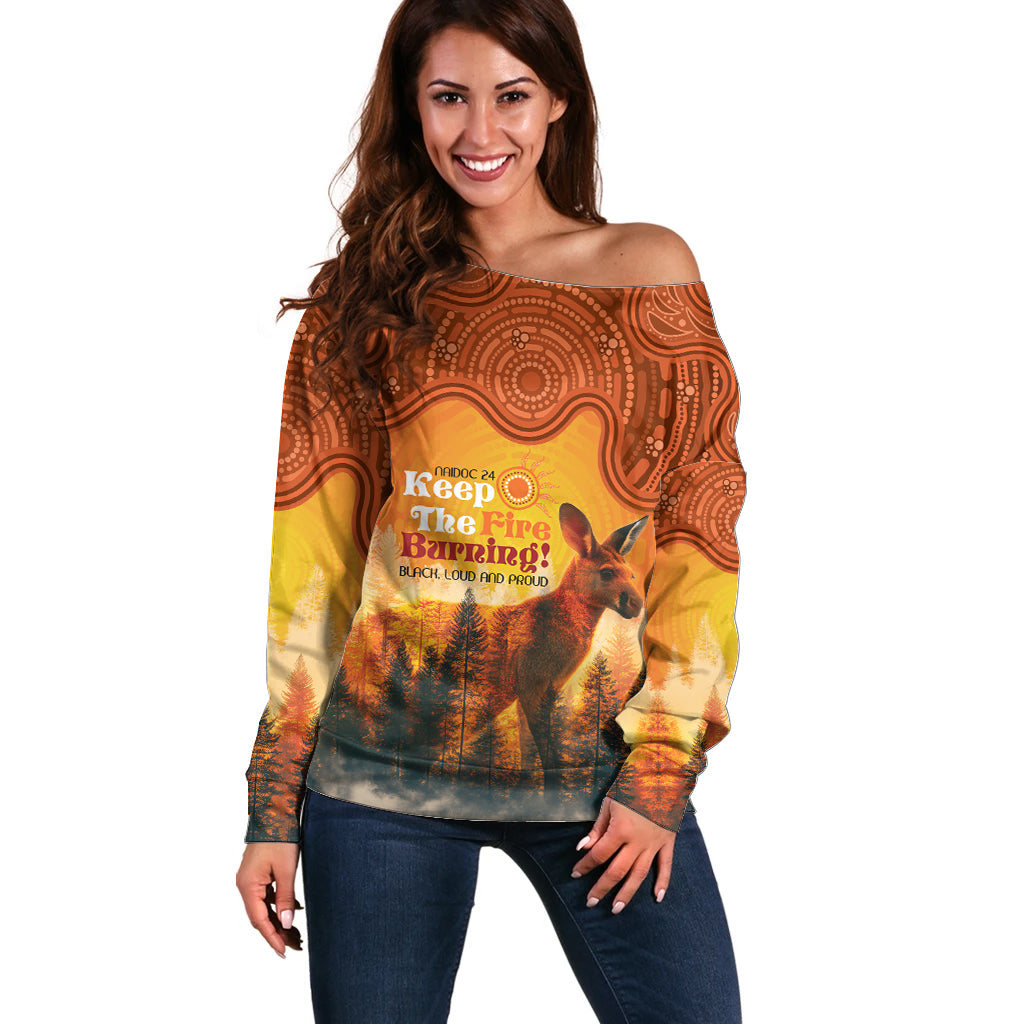Australian Kangaroo Forests NAIDOC 2024 Off Shoulder Sweater Aboriginal Art Style