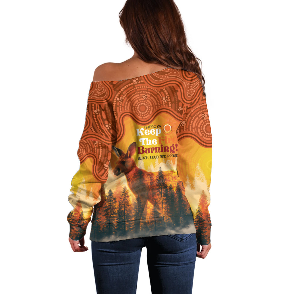 Australian Kangaroo Forests NAIDOC 2024 Off Shoulder Sweater Aboriginal Art Style