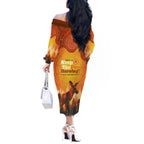 Australian Kangaroo Forests NAIDOC 2024 Off The Shoulder Long Sleeve Dress Aboriginal Art Style